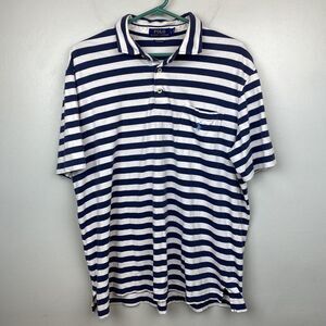 Polo Ralph Lauren Shirt Mens Large Blue‎ White Striped Classic Fit Pocket Pony